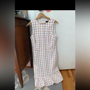 J crew Fluted Hem A-line Textured Cotton Tweed Work/Office Dress